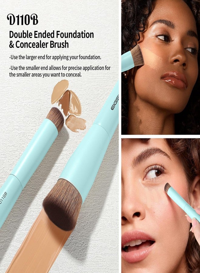 EIGSHOW Makeup Brush Set, 3Pcs Dual Ended Face Makeup Brushes for Foundation Powder Contour Highlight Concealer Nose Shadow, Travel Gift Set (Cyan) - Image 2